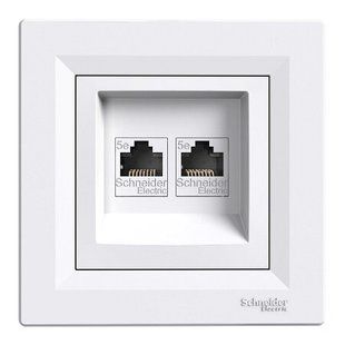 Купить Двойная компьютерная розетка Schneider Electric Asfora RJ45 UTP 5e (Белая) + Рамка во Львове, Киеве, Днепре, Одессе, Харькове