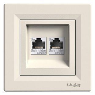 Купить Двойная компьютерная розетка Schneider Electric Asfora RJ45 UTP 5e (Кремовая) + Рамка во Львове, Киеве, Днепре, Одессе, Харькове