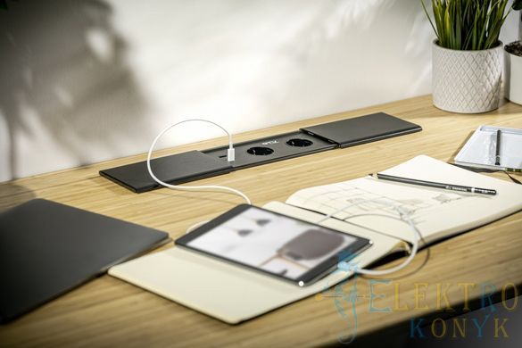 Купити Розетка в стільницю GTV PRESTINO на 2 розетки + USB, Type-C, RJ45, HDMI (Чорна) у Львові, Києві, Дніпрі, Одесі, Харкові