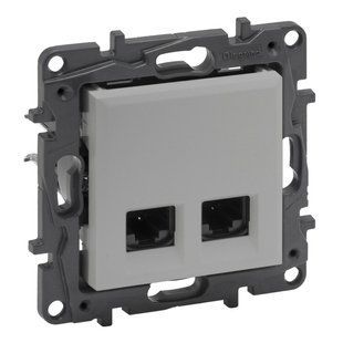 Купити Розетка комп'ютерна 2xRJ45 CAT5e UTP Legrand Niloe Step (Алюміній) у Львові, Києві, Дніпрі, Одесі, Харкові