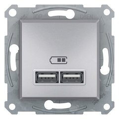 USB розетка Schneider Electric Asfora 2хUSB 2.1A (Алюміній)