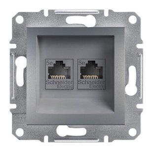 Купить Двойная компьютерная розетка Schneider Electric Asfora RJ45 UTP 5e (Сталь) во Львове, Киеве, Днепре, Одессе, Харькове