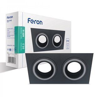Купити Врізний точковий світильник Feron DL6142 MR16/G5.3 квадрат, подвійний (Чорний) у Львові, Києві, Дніпрі, Одесі, Харкові