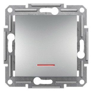 Купить Выключатель одноклавишный с подсветкой Schneider Electric Asfora (Алюминий) во Львове, Киеве, Днепре, Одессе, Харькове