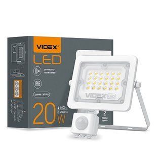 Купити Світлодіодний прожектор VIDEX F2e 20W 5000K с датчиком движения и освещенности (Білий) у Львові, Києві, Дніпрі, Одесі, Харкові