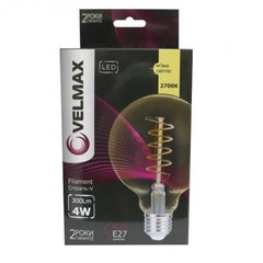 Купити Cвітлодіодна LED лампа VELMAX V-Filament-Amber-G95-V 4W E27 2700K у Львові, Києві, Дніпрі, Одесі, Харкові