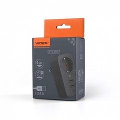 Купити Мережевий адаптер VIDEX ONCORD з заземленням 1 вхід 2.4A 2USB+USB-C (Чорний) у Львові, Києві, Дніпрі, Одесі, Харкові