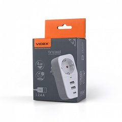 Купити Мережевий адаптер VIDEX ONCORD з заземленням 1 вхід 2.4A 2USB+USB-C (Білий) у Львові, Києві, Дніпрі, Одесі, Харкові