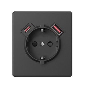 Купити Розетка одинарна із заземленням та USB-A+C 20W VIDEX NOTA (Чорний) у Львові, Києві, Дніпрі, Одесі, Харкові