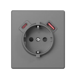 Купити Розетка одинарна із заземленням та USB-A+C 20W VIDEX NOTA (Графіт) у Львові, Києві, Дніпрі, Одесі, Харкові