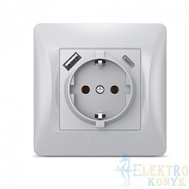 Купить Розетка одинарная с заземлением и USB+Type-C VIDEX BINERA (Серебряный) во Львове, Киеве, Днепре, Одессе, Харькове
