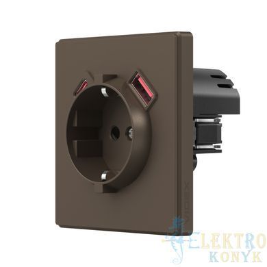 Купити Розетка одинарна із заземленням та USB-A+C 20W VIDEX NOTA (Мокка) у Львові, Києві, Дніпрі, Одесі, Харкові