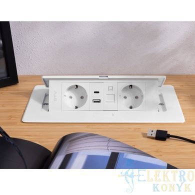 Купить Розетка в столешницу выдвижная GTV MULTISOFT на 2 розетки, USB A+C, RJ45 кабель 1.5 м (Белая) во Львове, Киеве, Днепре, Одессе, Харькове