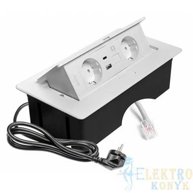 Купить Розетка в столешницу выдвижная GTV MULTISOFT на 2 розетки, USB A+C, RJ45 кабель 1.5 м (Белая) во Львове, Киеве, Днепре, Одессе, Харькове