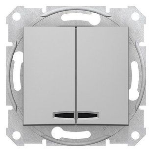 Купить Выключатель двухклавишный с подсветкой Schneider Electric Sedna (Алюминий) во Львове, Киеве, Днепре, Одессе, Харькове
