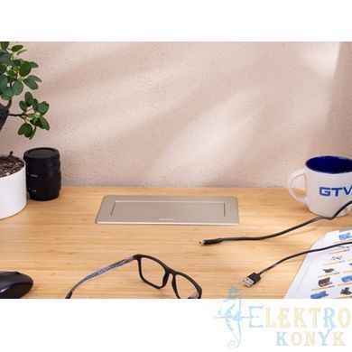 Купити Розетка в стільницю GTV MULTISOFT на 2 розетки, USB A+C, RJ45 кабель 1.5 м (Алюміній) у Львові, Києві, Дніпрі, Одесі, Харкові