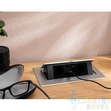 Купити Розетка в стільницю GTV MULTISOFT на 2 розетки, USB A+C, RJ45 кабель 1.5 м (Алюміній) у Львові, Києві, Дніпрі, Одесі, Харкові