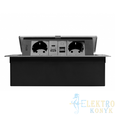 Купити Розетка в стільницю GTV MULTISOFT на 2 розетки, USB A+C, RJ45 кабель 1.5 м (Алюміній) у Львові, Києві, Дніпрі, Одесі, Харкові