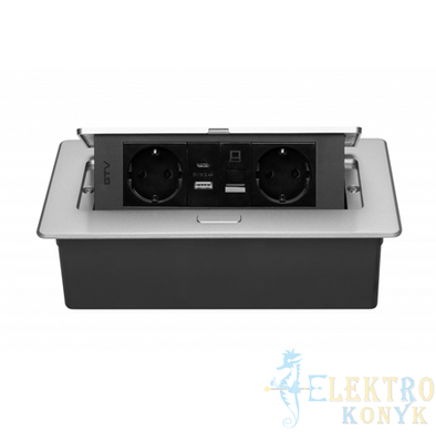 Купити Розетка в стільницю GTV MULTISOFT на 2 розетки, USB A+C, RJ45 кабель 1.5 м (Алюміній) у Львові, Києві, Дніпрі, Одесі, Харкові