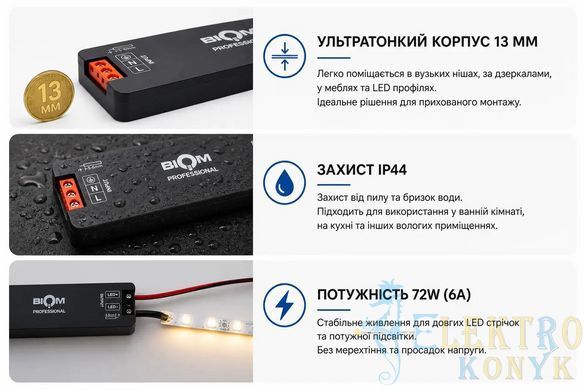 Купить Блок питания NANO BIOM PROFESSIONAL "BPTH" 72W 24V IP44 во Львове, Киеве, Днепре, Одессе, Харькове