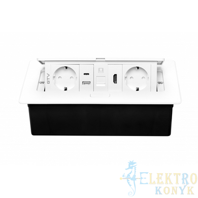 Купить Розетка в столешницу выдвижная GTV MULTISOFT на 2 розетки, USB A+C, RJ45, HDMI кабель 1.5 м (Белая) во Львове, Киеве, Днепре, Одессе, Харькове