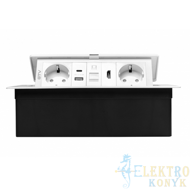 Купить Розетка в столешницу выдвижная GTV MULTISOFT на 2 розетки, USB A+C, RJ45, HDMI кабель 1.5 м (Белая) во Львове, Киеве, Днепре, Одессе, Харькове