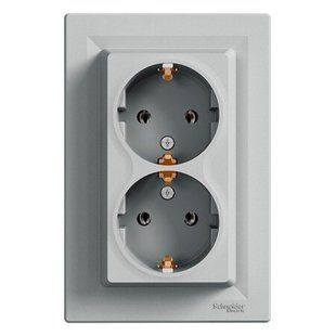Купить Двойная розетка с заземлением Schneider Electric Asfora (Алюминий) во Львове, Киеве, Днепре, Одессе, Харькове