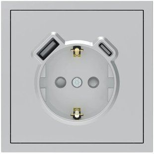 Купити Розетка одинарна із заземленням та USB-A+C 20W Ardero Soft механізм (Срібло) у Львові, Києві, Дніпрі, Одесі, Харкові
