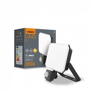 Купити Світлодіодний прожектор VIDEX F3 30W 5000K з датчиком руху 220V (Чорний) у Львові, Києві, Дніпрі, Одесі, Харкові