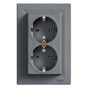 Купить Двойная розетка с заземлением Schneider Electric Asfora (Сталь) во Львове, Киеве, Днепре, Одессе, Харькове