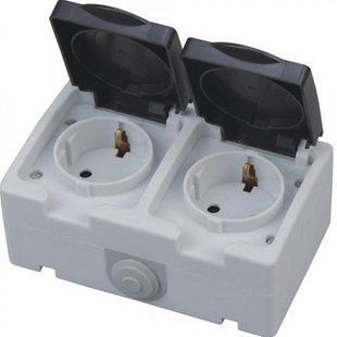 Купить Двойная накладная розетка с заземлением с крышкой Horoz Electric ATOM IP54 (Серая) во Львове, Киеве, Днепре, Одессе, Харькове
