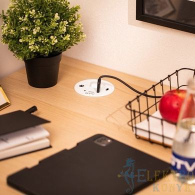 Купить Розетка в столешницу выдвижная GTV RONDO на 1 розетки, 1xUSB-A, 2xUSB-C, RJ45, HDMI кабель 1.5 м (Белая) во Львове, Киеве, Днепре, Одессе, Харькове