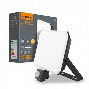 Купити Світлодіодний прожектор VIDEX F3 50W 5000K з датчиком руху 220V (Чорний) у Львові, Києві, Дніпрі, Одесі, Харкові
