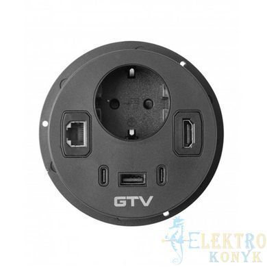 Купить Розетка в столешницу выдвижная GTV RONDO на 1 розетки, 1xUSB-A, 2xUSB-C, RJ45, HDMI кабель 1.5 м (Черная) во Львове, Киеве, Днепре, Одессе, Харькове