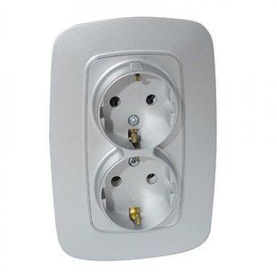 Купить Двойная розетка с заземлением Horoz Electric ELA (Серебряная) во Львове, Киеве, Днепре, Одессе, Харькове
