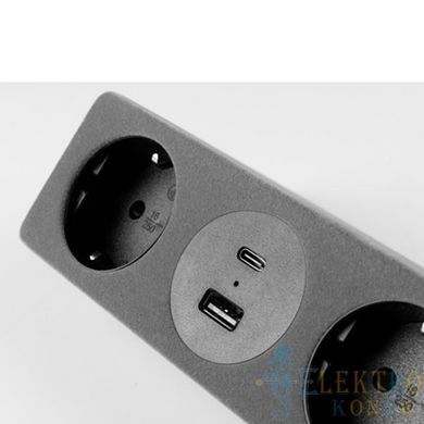 Купить Розетка в столешницу выдвижная GTV SOFITO на 2 розетки, USB A+C кабель 1.5 м (Серый флок) во Львове, Киеве, Днепре, Одессе, Харькове