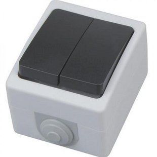 Купити Вимикач накладний 2 клавішний Horoz Electric ATOM IP54 (Сірий) у Львові, Києві, Дніпрі, Одесі, Харкові
