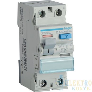 Купити Диференційний вимикач (ПЗВ) Hager CDC225J 1P+N 25А 30 мА AC у Львові, Києві, Дніпрі, Одесі, Харкові