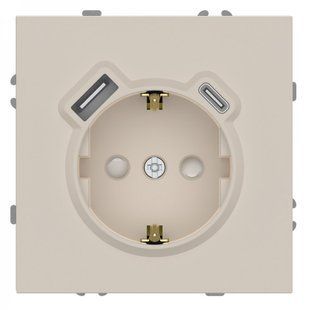 Купити Механізм розетка одинарна із заземленням та USB-A+C 20W Ardero Soft механізм (Пісочний) у Львові, Києві, Дніпрі, Одесі, Харкові