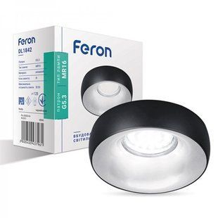 Купити Врізний точковий світильник Feron DL1842 MR16/G5.3 круг хром (Чорний) у Львові, Києві, Дніпрі, Одесі, Харкові