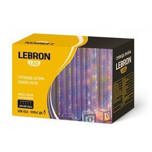 Купити Світлодіодна гірлянда-штора "краплі роси" USB LEBRON 200led IP20 3Х2м (RGB) у Львові, Києві, Дніпрі, Одесі, Харкові