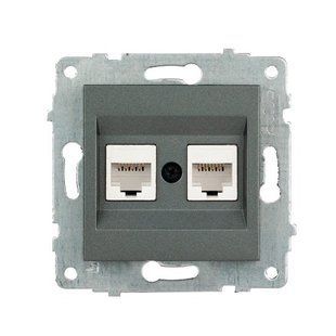 Купити Подвійна Комп'ютерна розетка RJ45 OVIVO GRANO (Димчастий) у Львові, Києві, Дніпрі, Одесі, Харкові