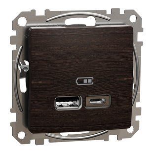 Купить USB розетка 1xUSB+1xType-C Schneider Sedna Elements 3A 45Вт (Венге) во Львове, Киеве, Днепре, Одессе, Харькове