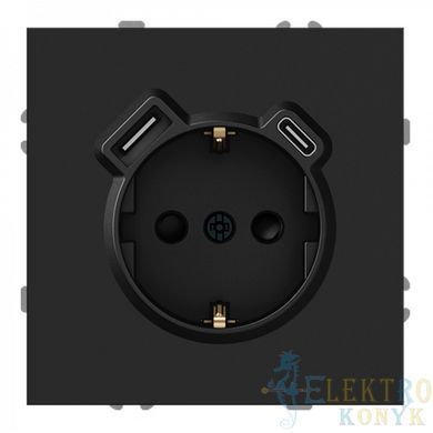 Купити Розетка одинарна із заземленням та USB-A+C 20W Ardero Soft механізм (Чорний) у Львові, Києві, Дніпрі, Одесі, Харкові