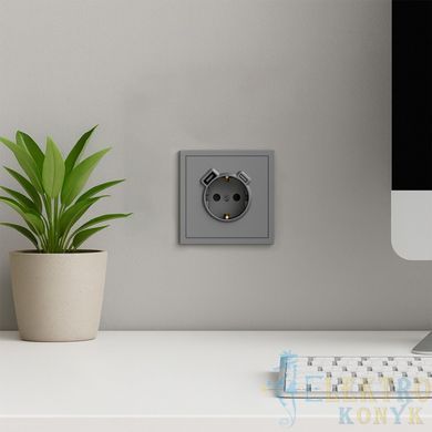 Купити Розетка одинарна із заземленням та USB-A+C 20W Ardero Soft механізм (Сірий) у Львові, Києві, Дніпрі, Одесі, Харкові