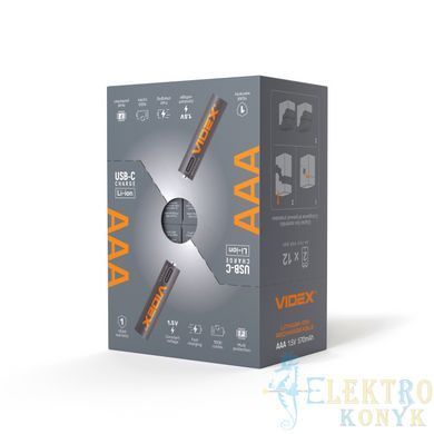 Купити Акумулятор VIDEX Li-ion LIR03C/AAA USB-C 1.5V (захист) 570mAh 2шт/Pack у Львові, Києві, Дніпрі, Одесі, Харкові